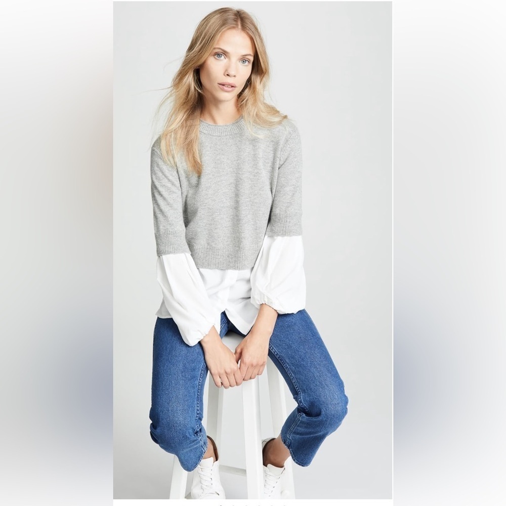 BROCHU WALKER Ebele Layered Crew Sweater In Sterling With White Shirting